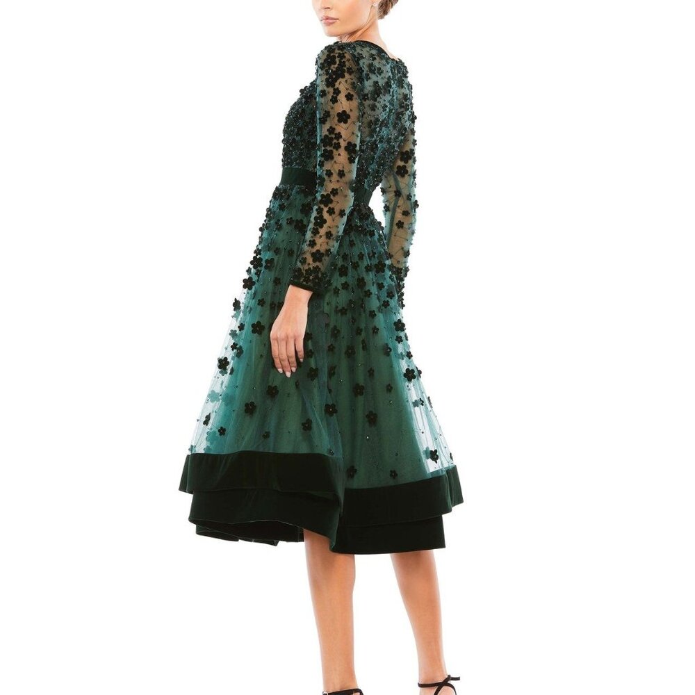 NWT Mac Duggal Floral Appliqué Tea Cokctail Dress 67007 EMARALD SZ 16‎ - Picture 2 of 6